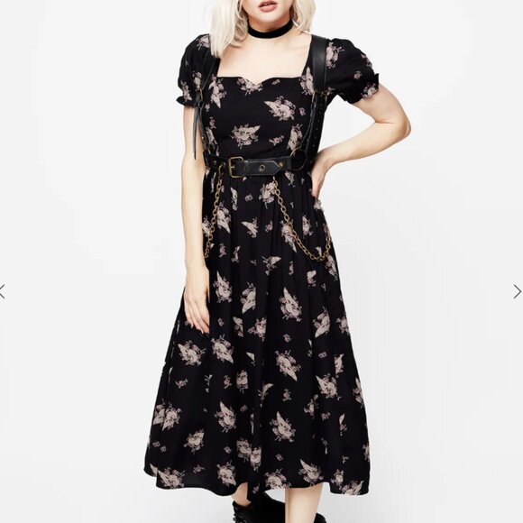 Disturbia Carrion Puff Sleeve Midi Dress - Picture 1 of 8